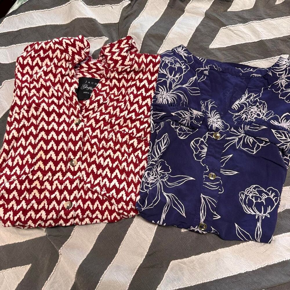red and white chevron button-up shirts